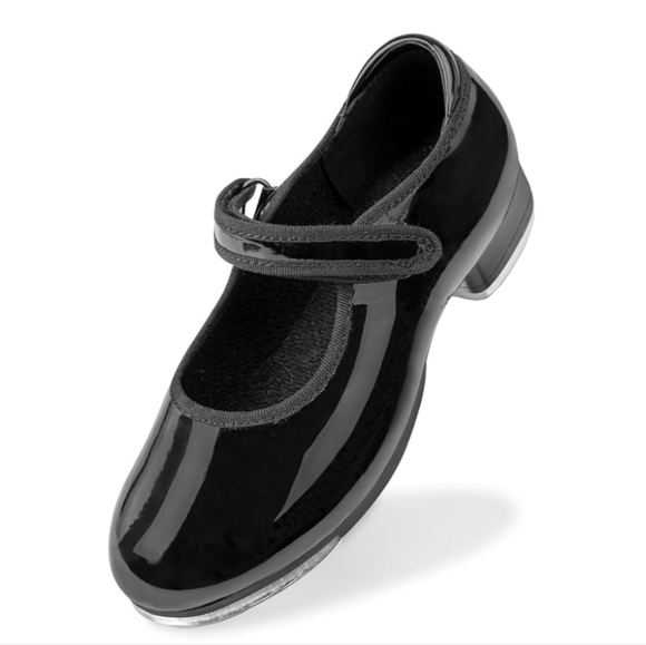 Stelle Toddler Girls' PU Black Patent Mary Jane Tap Dancing Shoes, Sz 12 - Picture 1 of 16